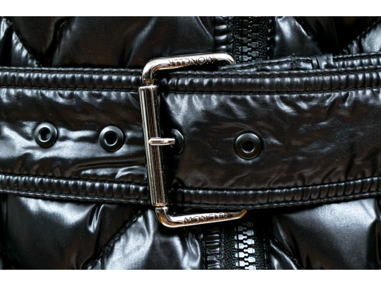 Moncler Beautiful Black Quilted Down Parka, Belted With Hood