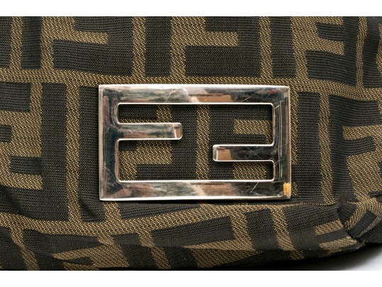 Fendi Fabric Small Logo Top Handle Bag, Leather Strap