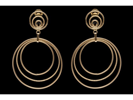 18K Italian Graduated Pendant Hoop Clip-On Earrings