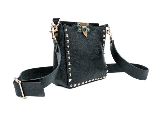 Valentino Bold Studded Black Leather Shoulder Bag