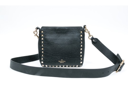 Valentino Bold Studded Black Leather Shoulder Bag