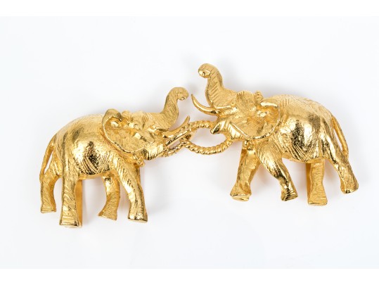 Mimi Di N Fabulous Vintage Gold Tone Elephants Belt Buckle, Circa 1972