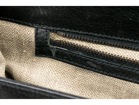 Gucci Vintage Black Leather Top Handle Bamboo Flap Bag, Copper Toned Hardware