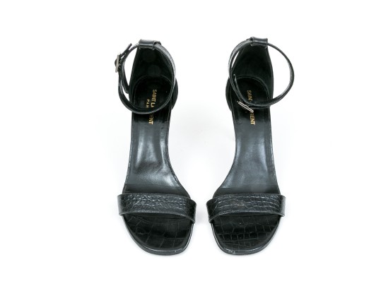 Saint Laurent Striking Black Crocodile Grained Sandals, Size 41, With Box