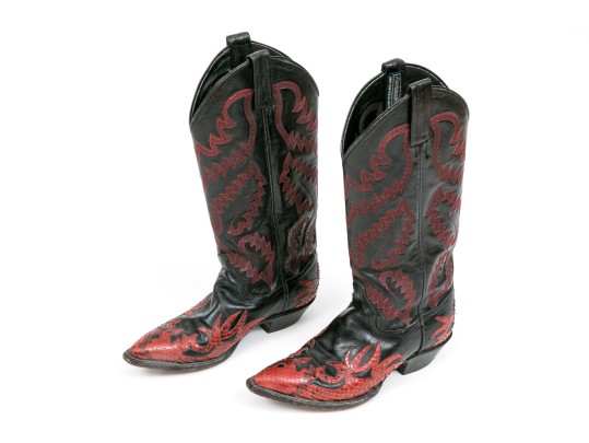 Panhandle Slim Fabulous Black Leather Cowboy Boots With Red Snake Patterning, Size 6