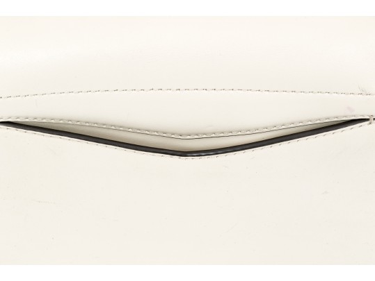 Sandro Contemporary Ivory Leather Flap Shoulder Bag, Chain Decorated Strap