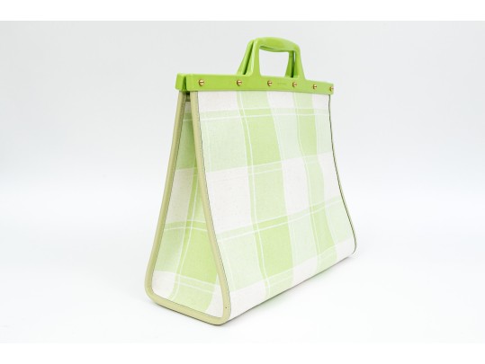 Etro Beautiful Green And White Embroidered Top Handle Tote Bag, Retail $2050