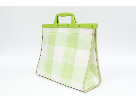 Etro Beautiful Green And White Embroidered Top Handle Tote Bag, Retail $2050