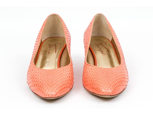 Walter Steiger Fun Coral Snakeskin And Orange Heeled Pumps, Size 36 1/2