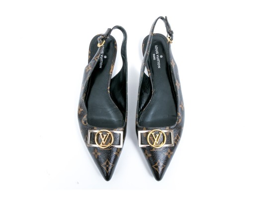 Louis Vuitton Adorable Flat Logo Slingback Mules, Size 40