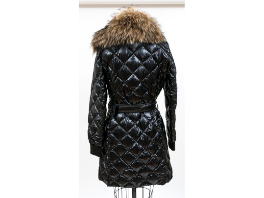 Moncler Beautiful Black Quilted Down Parka, Belted With Hood