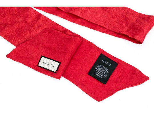 Gucci Beautiful Red Silk Ultra Long, Narrow Scarf And/or Belt
