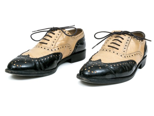 Chanel Classic Black And Tan Leather Wing Tip Saddle Shoes, Size 36 1/2