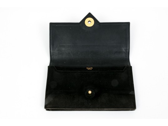 Hermes Dark Brown Vintage Suede Flap Clutch