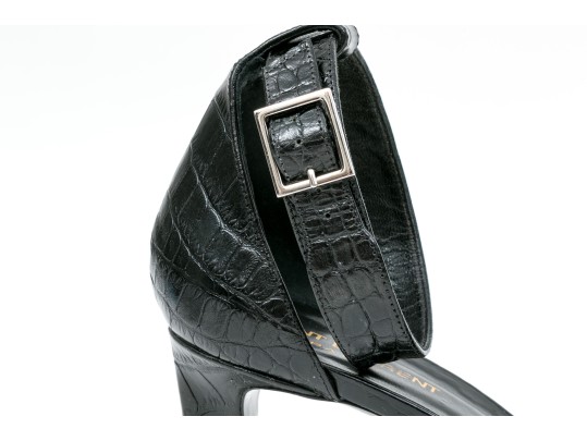 Saint Laurent Striking Black Crocodile Grained Sandals, Size 41, With Box