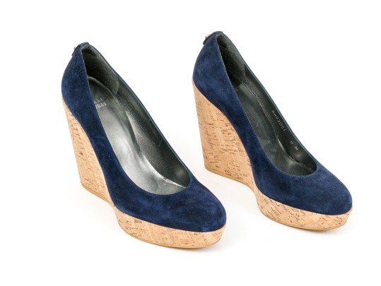 Stuart Weitzman Beautiful Blue Suede Platform Cork Wedge, Size 8 M