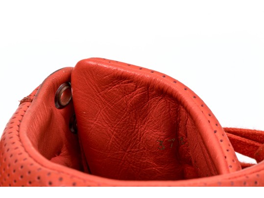 Balenciaga Striking Red Orange Leather Mens High Top Sneakers, Size 41