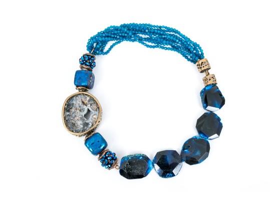 Sarah Kennedy Stunning Chunky Blue Druzy, Agate And Bead Partial Torsade Necklace