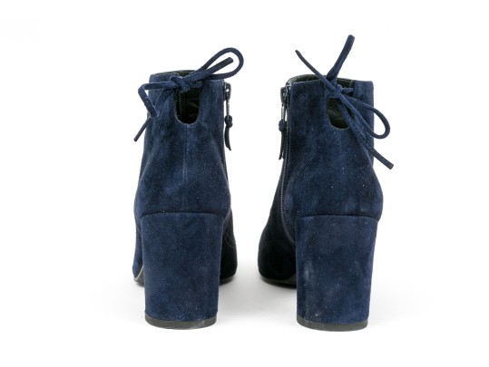 Stuart Weitzman Handsome Blue Suede Tie Back Side Zip Bootie, Size 8 1/2 M