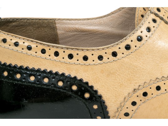 Chanel Classic Black And Tan Leather Wing Tip Saddle Shoes, Size 36 1/2