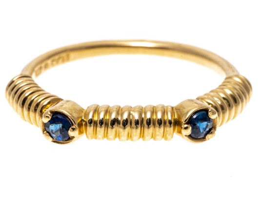14K Yellow Gold Sapphire Ribbed Ring, Size 6.25+