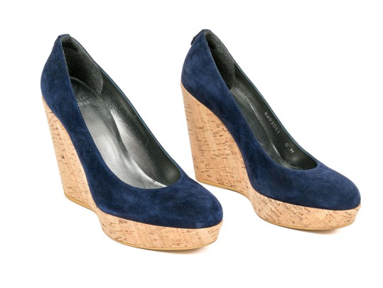 Stuart Weitzman Beautiful Blue Suede Platform Cork Wedge, Size 8 M