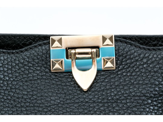 Valentino Bold Studded Black Leather Shoulder Bag