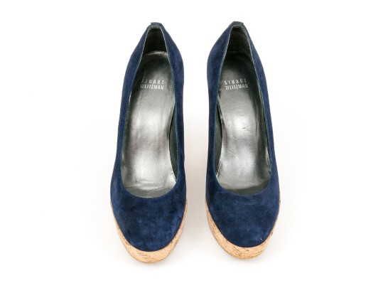 Stuart Weitzman Beautiful Blue Suede Platform Cork Wedge, Size 8 M