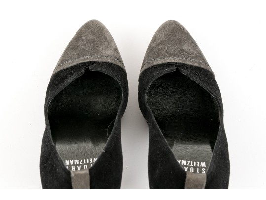 Stuart Weitzman Black And Grey Suede Platform Stiletto Pumps, Size 5.5