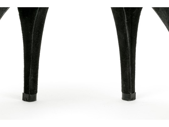 Stuart Weitzman Impactful Black Suede Gathered Peep Toe Platform Stilettos, Size 8 M