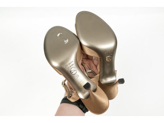 Dolce & Gabbana Bedazzled Champagne Beige Satin Sandals, Size 39