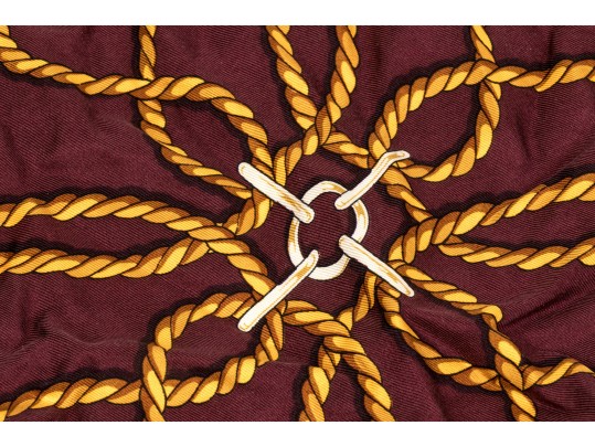 Hermès Paris Vintage Striking Burgundy And Gold Rope Motif Silk Scarf