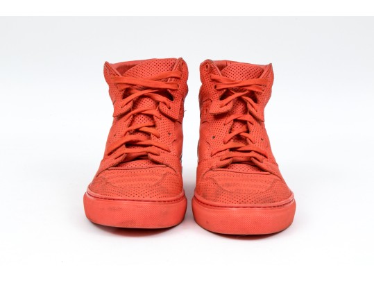 Balenciaga Striking Red Orange Leather Mens High Top Sneakers, Size 41