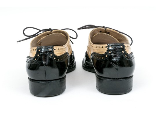 Chanel Classic Black And Tan Leather Wing Tip Saddle Shoes, Size 36 1/2