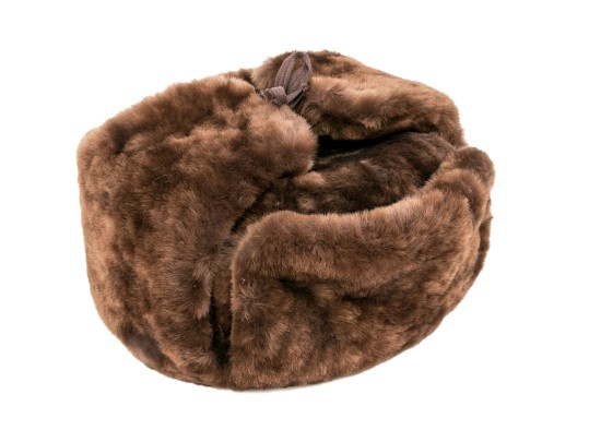 Baltic Rim Trading Company Vintage Brown Mouton Fur Trappers Hat, Size 58