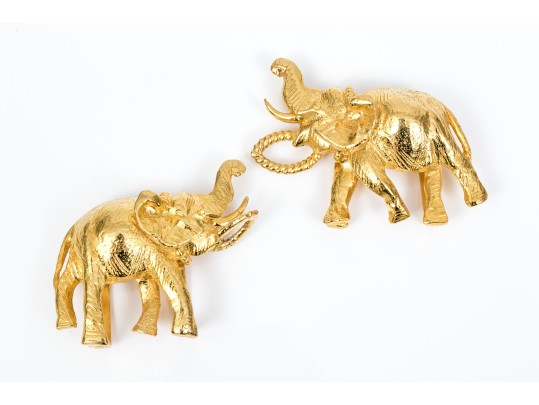 Mimi Di N Fabulous Vintage Gold Tone Elephants Belt Buckle, Circa 1972