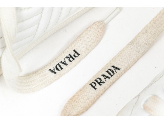 Prada Breezy White Leather Quilted Sneakers, Size 36 1/2