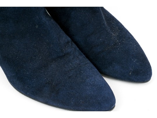 Stuart Weitzman Handsome Blue Suede Tie Back Side Zip Bootie, Size 8 1/2 M
