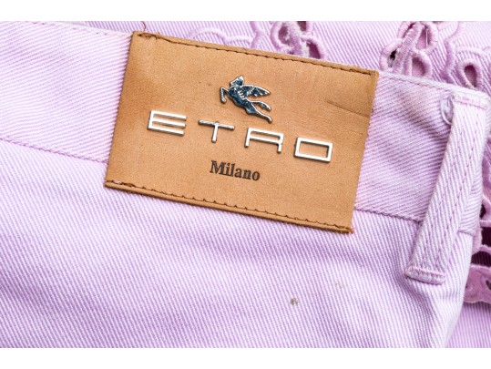 Etro Unique Lavender Purple Eyelet Bell Bottom Jeans, Size 26, $1170 Retail