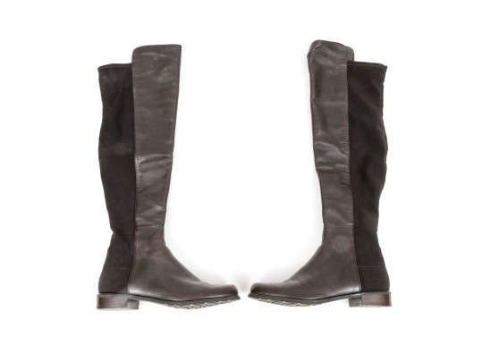 Stuart Weitzman Handsome Brown Leather And Stretch Knee High Pull On Boot, Size 8M