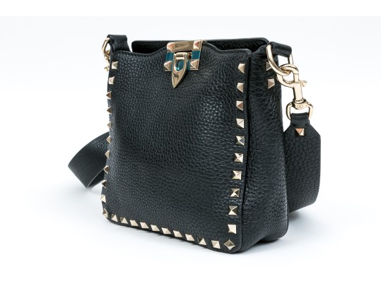Valentino Bold Studded Black Leather Shoulder Bag
