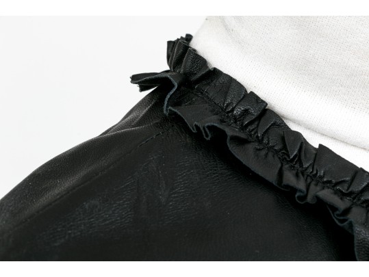 Tory Burch Beautiful Black Leather Ruffled Button Front Leather Jacket, Size 6