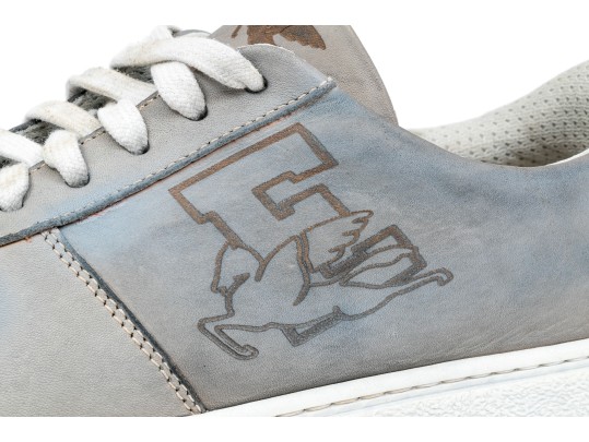 Etro Handsome Grey Leather Mens Sneakers, Size 43, With Box, $450 Retail