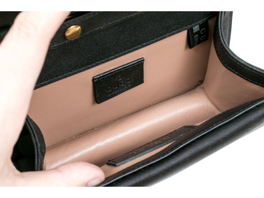 Gucci Stunning Mini Broadway Black Satin Bedazzled Shoulder Bag