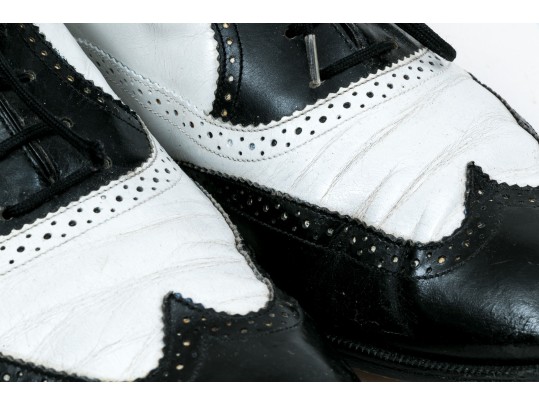 Salvatore Ferragamo Classic Black And White Leather Wing Tip Saddle Shoes, Size 36 1/2