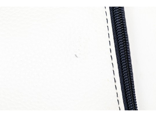 Ralph Lauren Large Blue Cotton, White And Brown Leather Top Handle Tote Bag