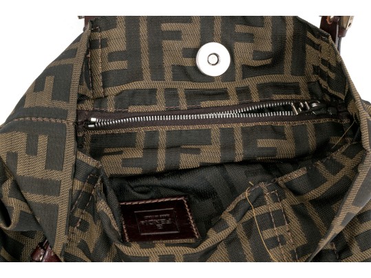 Fendi Fabric Small Logo Top Handle Bag, Leather Strap