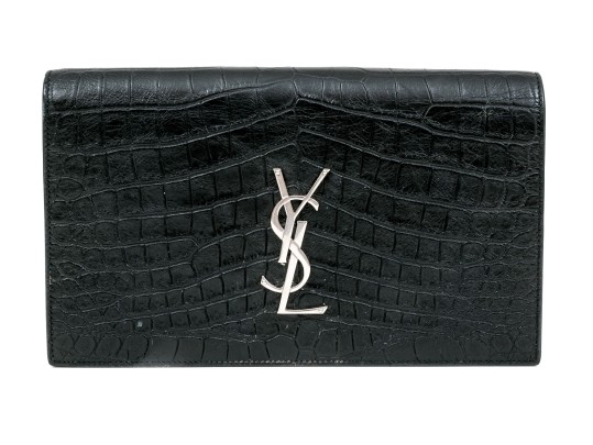 Saint Laurent Beautiful Black Crocodile Grained Leather Clutch