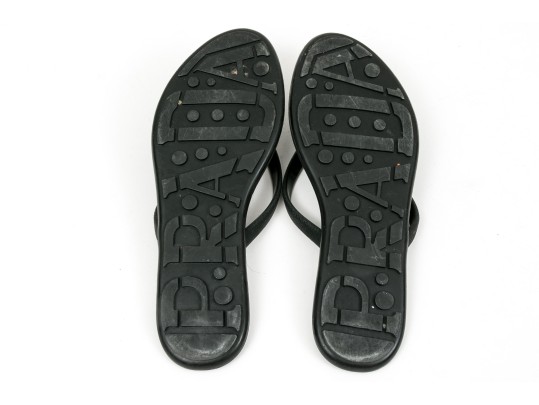 Prada Fun Textured Black Rubber Flip Flops, Size 38