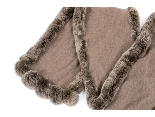 Magaschoni Fabulous Taupe Cashmere And Fur Trimmed Scarf